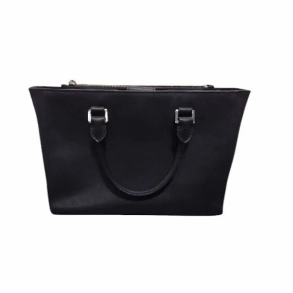 Michael Kors Saffiano Leather Structured Satchel – Black/Silver